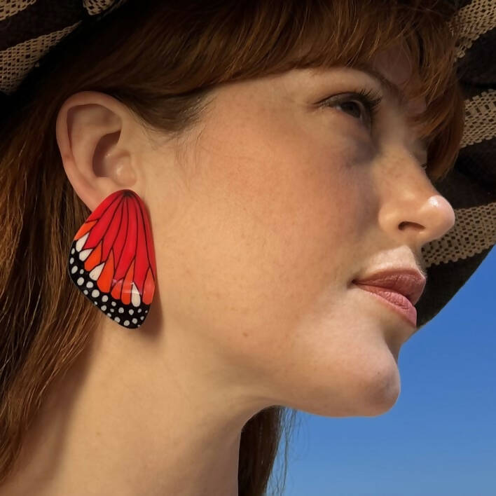 Large Red Monarch Wing Earrings