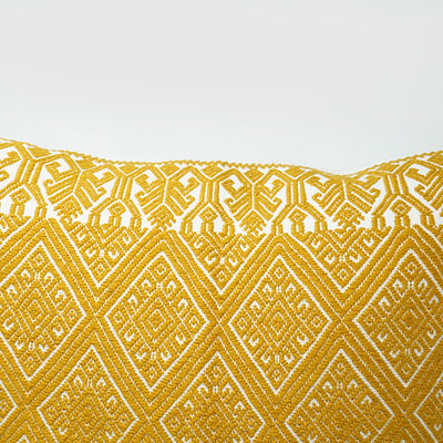 Gold Mexican Handmade Embroidery Pillow for home decor.